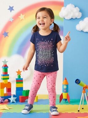 Carter's Navy Blue Short Sleeve Tee with Pink Star Graphic